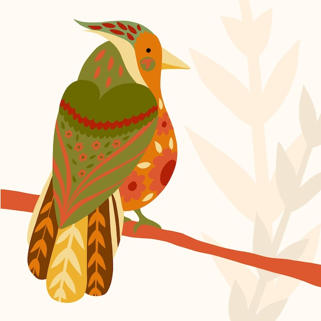 Vector illustration of fantastic colorful unusual bird in a vivid design Tropical fauna style