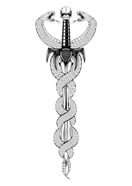 Vector vector illustration fantasy sword with serpents