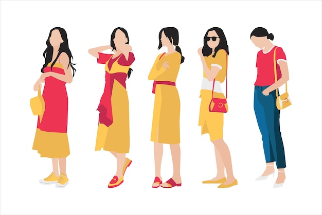 Vector illustration of fashionable woman bundle