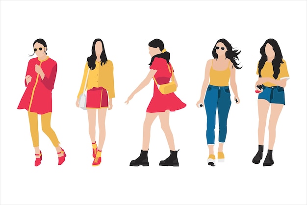 Vector illustration of fashionable women bundle