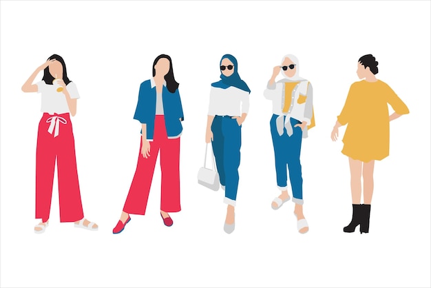 Vector illustration of fashionable women bundle