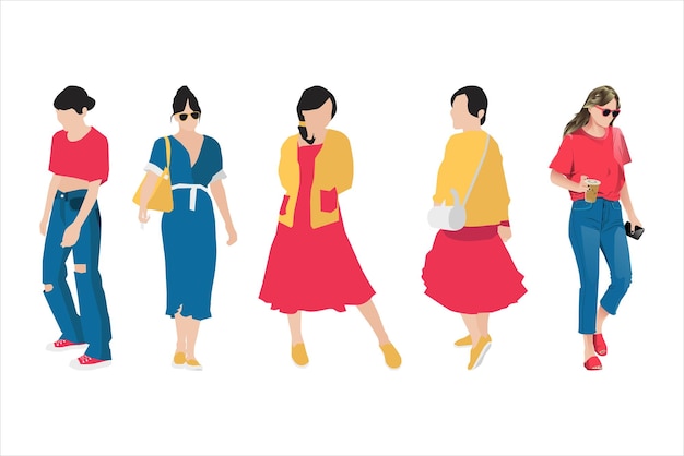 Vector illustration of fashionable women bundle