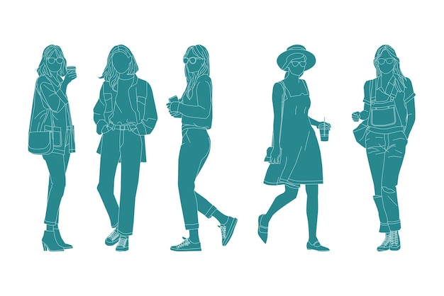 Vector illustration of fashionable women bundle