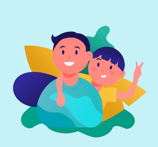 Vector illustration of a Father with son in flat style Happy Fathers Day Greeting Card