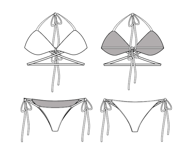 Vector illustration of female beach clothing set bikini swimwea Fashion trampled flat schkas