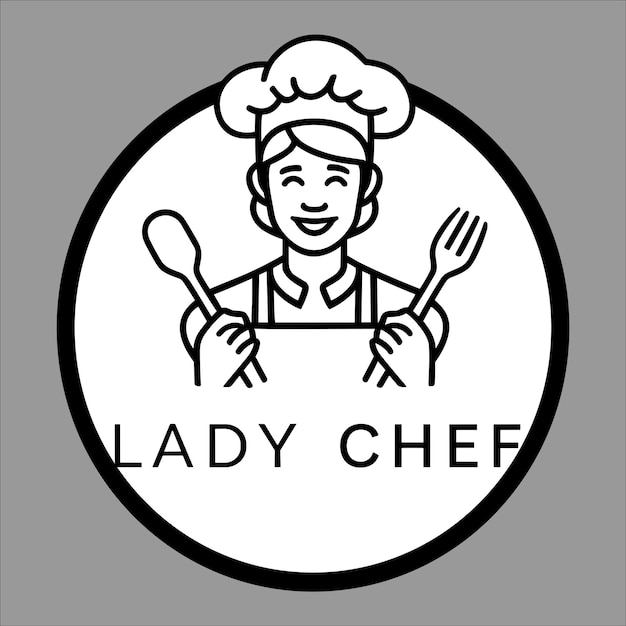 Vector vector illustration of female chef with dish for logo of page restaurant etc