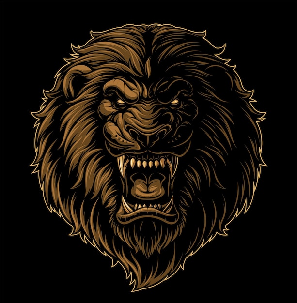 Vector illustration a ferocious wild lion with an open mouth growls