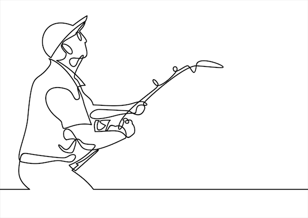 Vector illustration of a fishermancontinuous line drawing