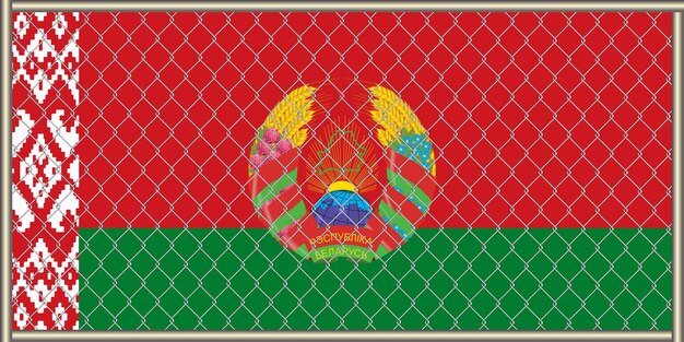 Vector illustration of the flag and coat of arms of the Republic of Belarus under the lattice