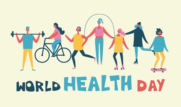 Vector illustration in flat design of group people doing different kinds of sport World health day