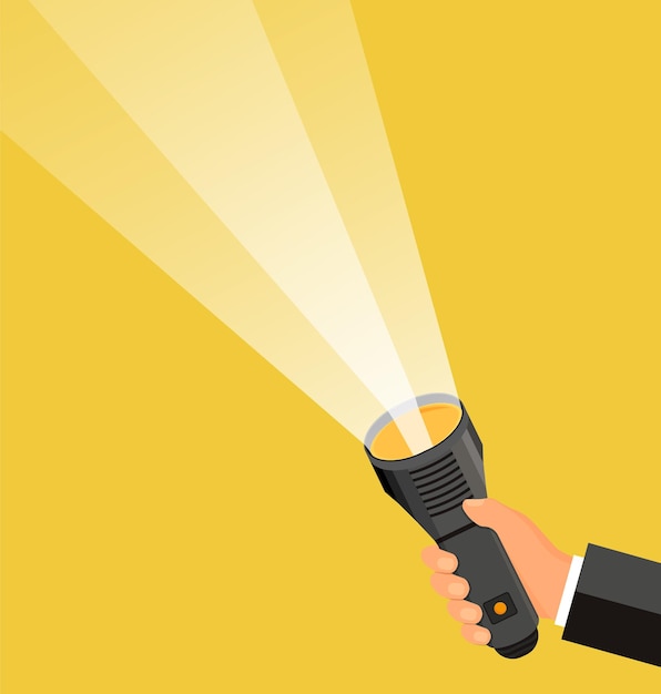 Vector illustration Flat flashlight and hand Web search concept background