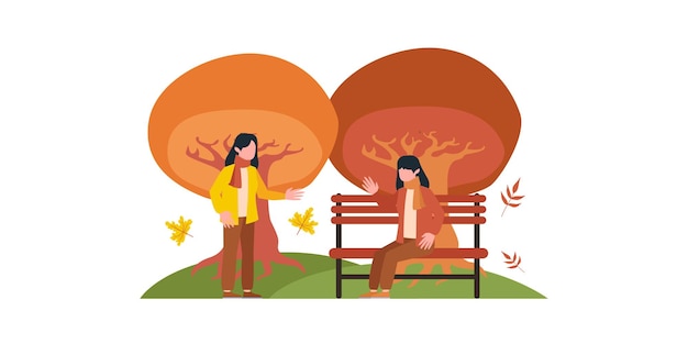 Vector illustration in flat linear style - autumn background