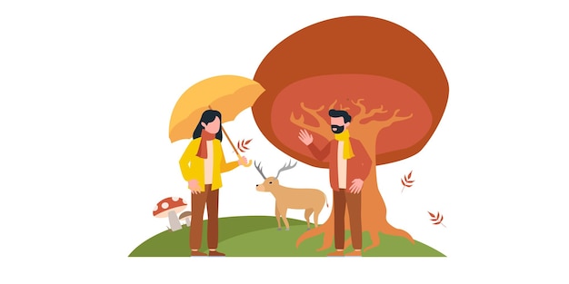 Vector illustration in flat linear style - autumn background