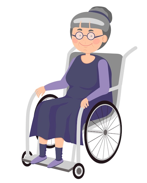 Vector illustration in a flat style Elderly woman sitting in a wheelchair