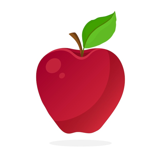 Vector illustration in flat style Red apple with stem and leaf Healthy vegetarian food