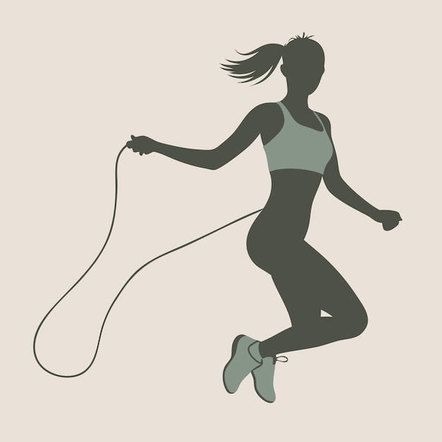 vector illustration in a flat style of a slim sporty woman engaging in a jump rope workout 10