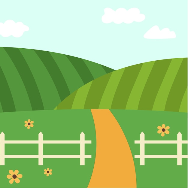 Vector illustration Flat Summer Rural landscape with fieldsxDxA