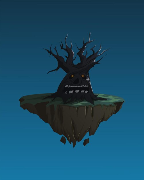 Vector illustration of flying spooky tree