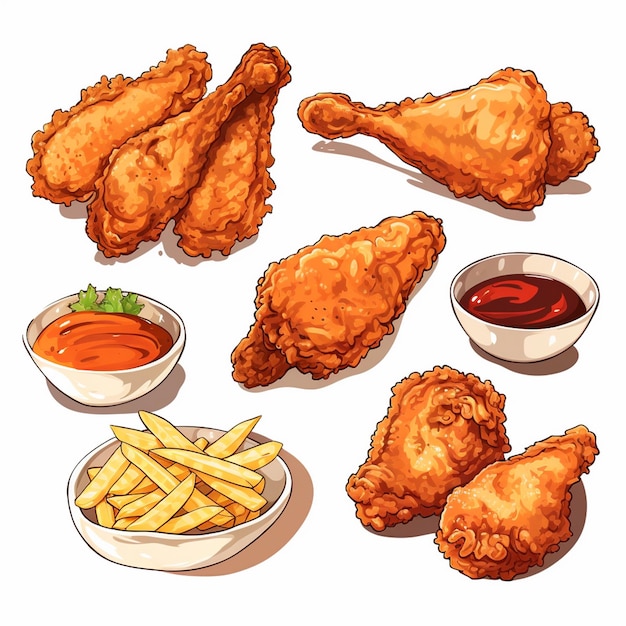 vector illustration food chicken fast crispy meal hot delicious restaurant meat fried ta