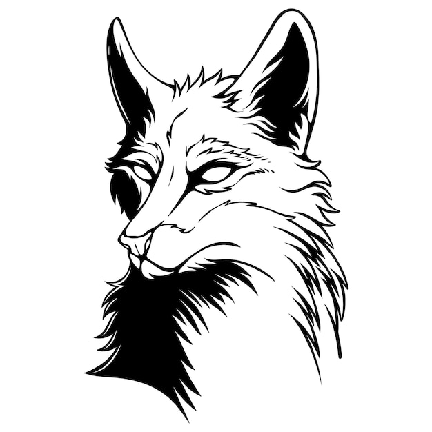 Vector illustration The fox in a cool position turns its head backwards black and white design