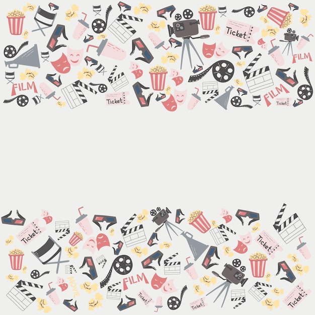 Vector illustration of frame with movie cinema attributes equipmentand copyspace in the middle