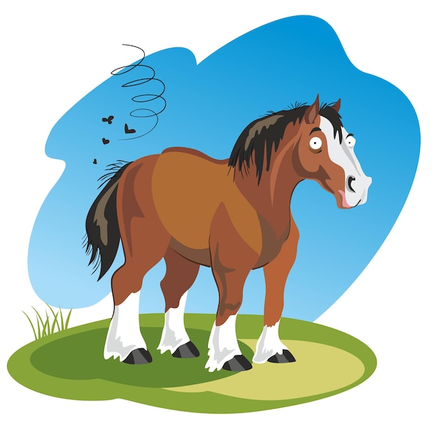 Vector illustration funny cartoon horse isolated on white background.