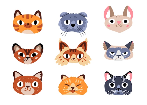 Vector illustration of funny emotional cat faces