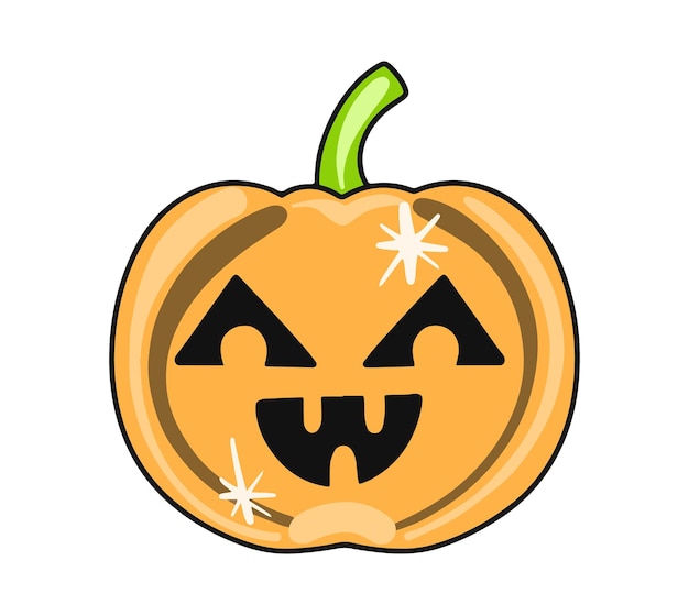 Vector illustration Funny scary halloween pumpkin icon with creepy face.