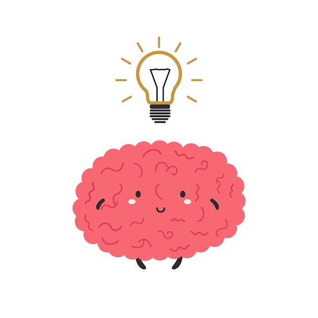 Vector illustration of a funny smart brain and lightbulb