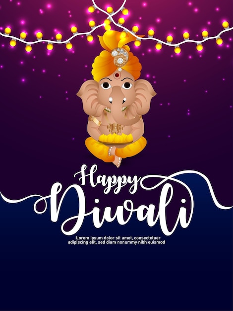 Vector illustration of ganesha for happy diwali