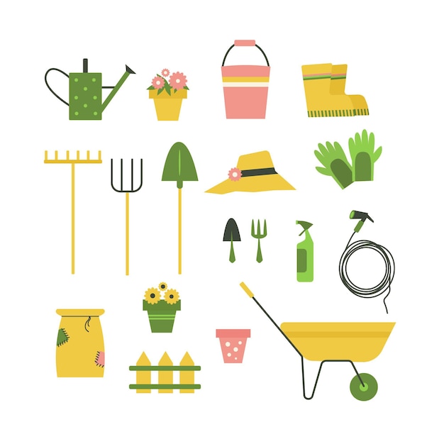 Vector illustration of garden tools isolated on white background.