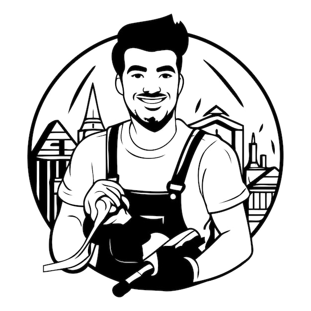 Vector illustration of a gardener with a grinder in his hand