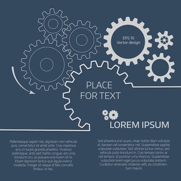 Vector illustration of gears with on the grey background. Infographic vector template