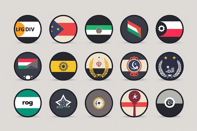 Vector vector illustration giant asia button flag set round buttons with different country flags