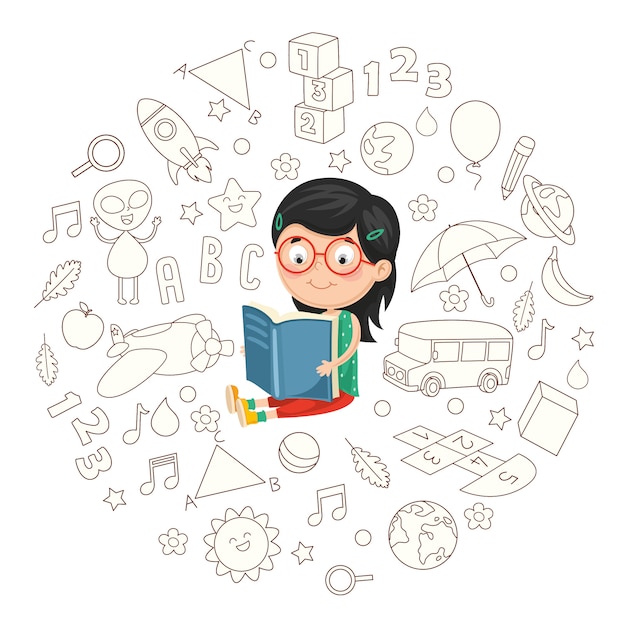 Vector Illustration Of Girl Reading Book