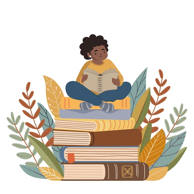 Vector vector illustration girl reading books design for any purposes