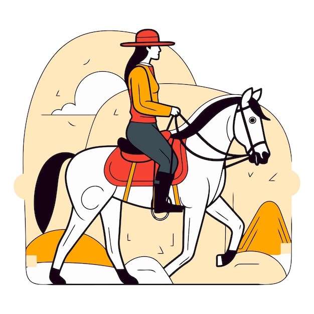 Vector illustration of a girl riding a white horse in the park