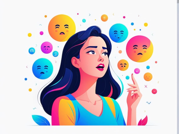 Vector vector illustration of a girl with speech bubble and sad expression