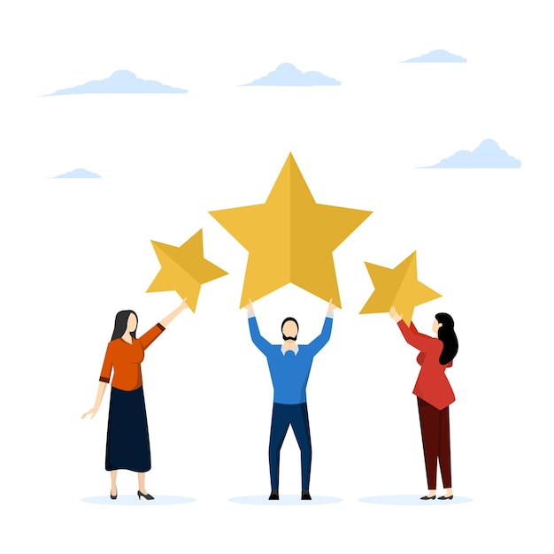 vector illustration of giving review and feedback with a character holding a star