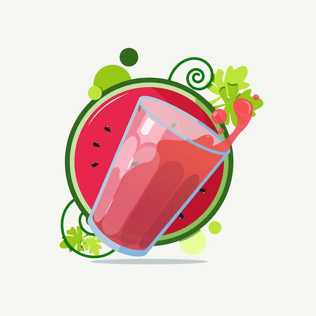 Vector illustration glass of watermelon juice with a half of watermelon Isolated on a light background