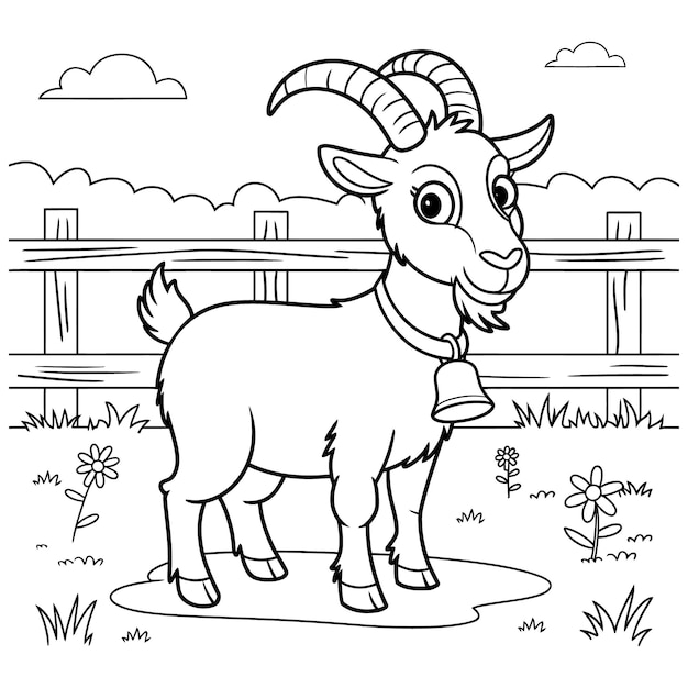 Vector vector illustration of goat isolated on white background for kids coloring book