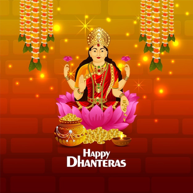 Vector illustration of goddess laxami for happy dhanteras