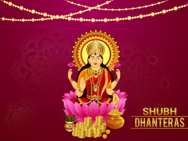 Vector illustration of goddess laxami for shubh dhanteras celebration greeting card