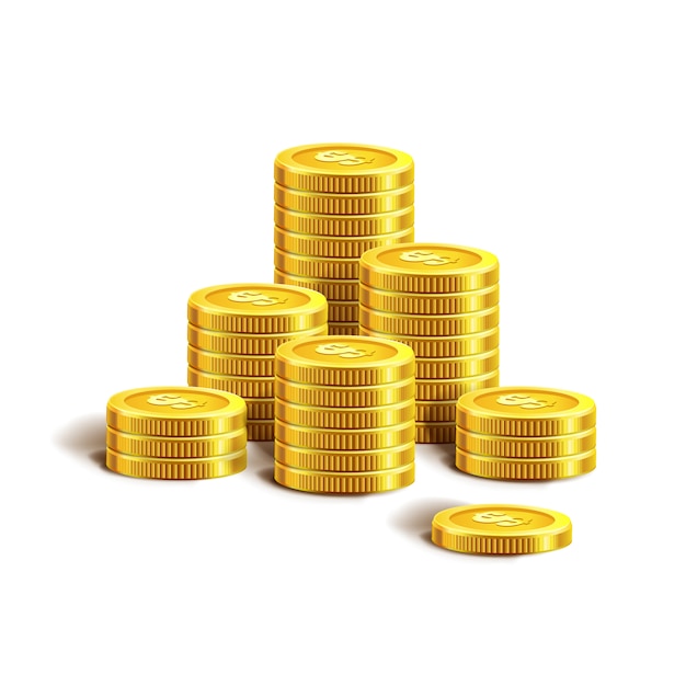 Vector Illustration of golden coins. Isolated on white. 