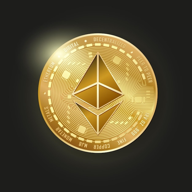 Vector vector illustration of golden ethereum coin