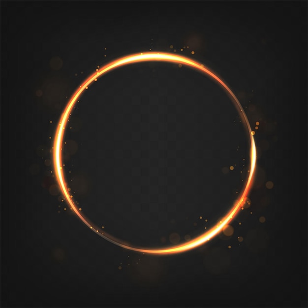 Vector illustration Golden fire circle with glare and sparcles on dark background