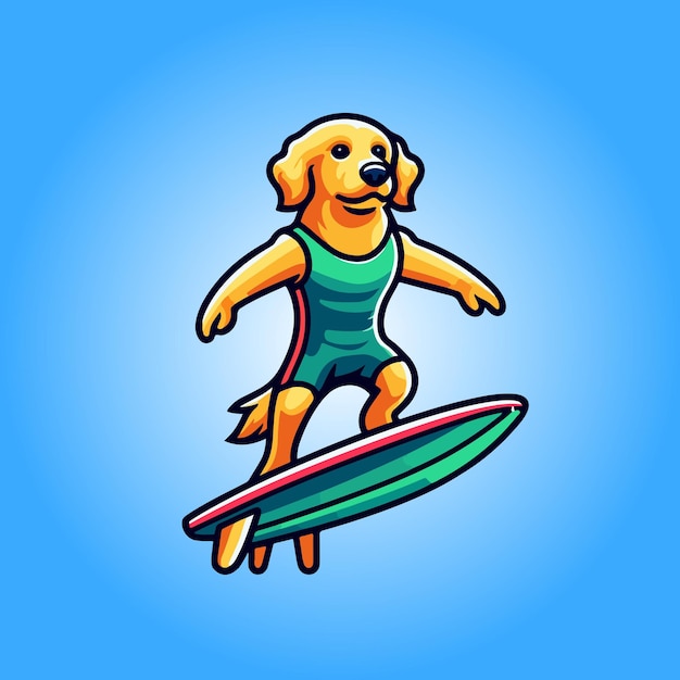 Vector vector illustration of a golden retriever dog playing surfboards