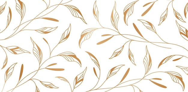 Vector illustration golden Seamless pattern with hand drawn branches and leaves