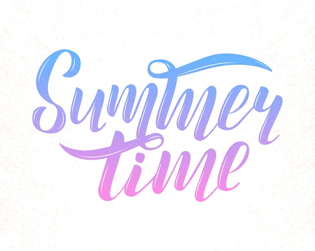 Vector illustration of gradient blue and lilac summer time text for greeting card print on t-shirt invitation poster store gift banner template. Summer time lettering on white background with texture.