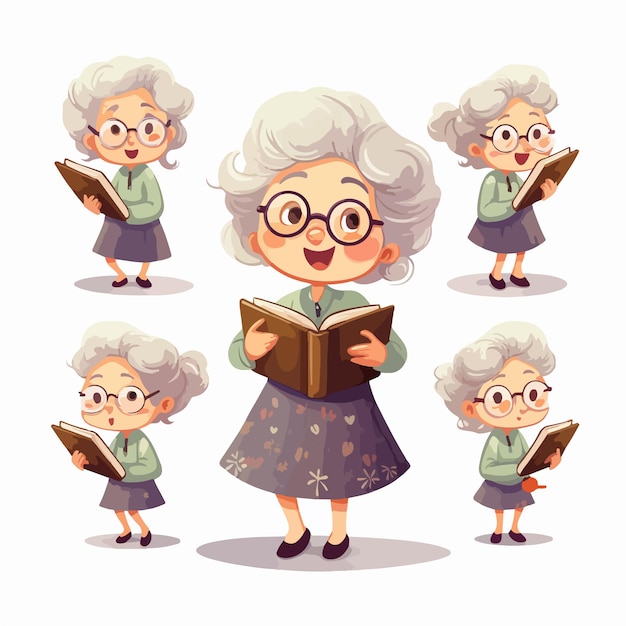 Vector illustration of grandmother with book